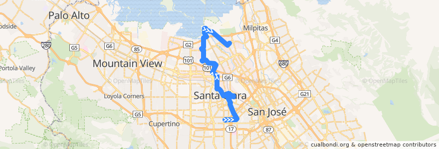 Mapa del recorrido VTA 59: Valley Fair => Baypointe de la línea  en Santa Clara County.