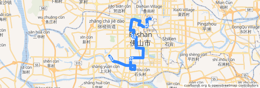 Mapa del recorrido 126路（禅城区中心医院-鲤鱼沙） de la línea  en 禅城区.