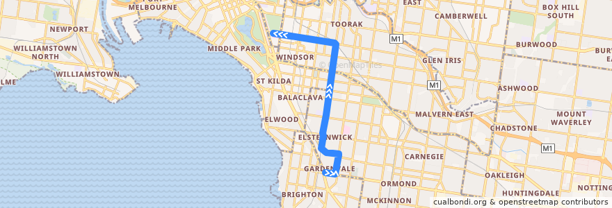 Mapa del recorrido Bus 604: Gardenvale => Toorak Station => Alfred Hospital de la línea  en Melbourne.