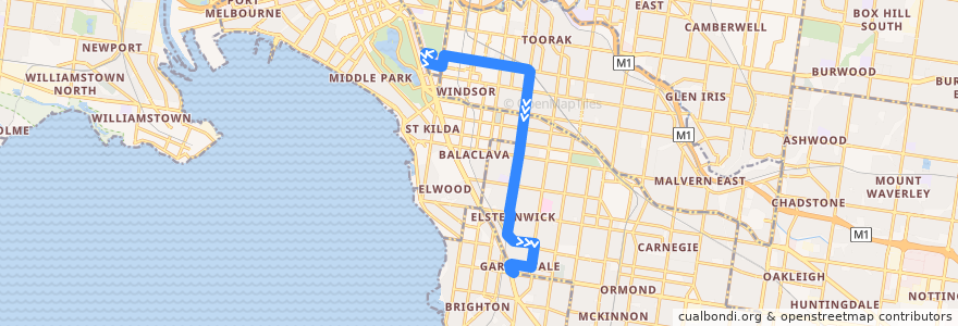 Mapa del recorrido Bus 604: Alfred Hospital => Toorak Station => Gardenvale de la línea  en Мельбурн.