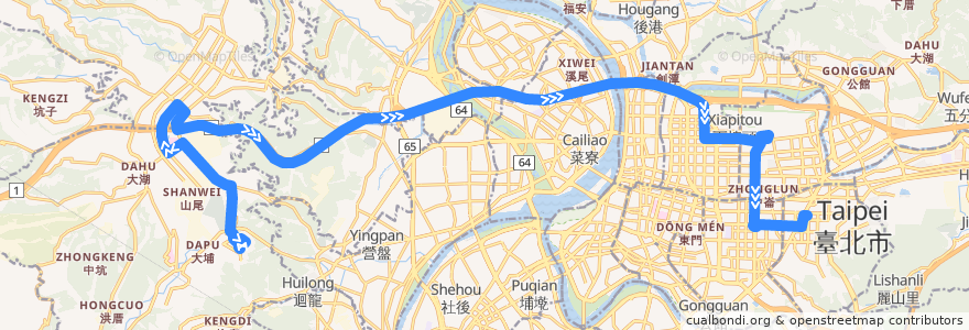 Mapa del recorrido 新北市 967直 長庚大學—台北市政府(往程) de la línea  en 中華民國12浬領海外界線.