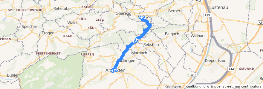 Mapa del recorrido Bus 227: Reute AR => Altstätten SG de la línea  en St. Gallen.