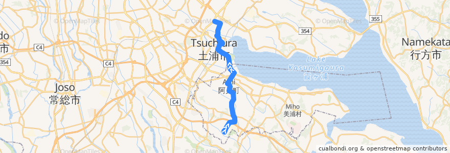 Mapa del recorrido 関東鉄道バス 福田⇒阿見中央公民館・土浦駅⇒合同庁舎 de la línea  en إيباراكي.