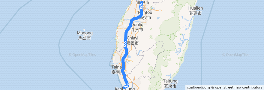 Mapa del recorrido 台灣高鐵 598 左營->台中 de la línea  en 中華民國12浬領海外界線.