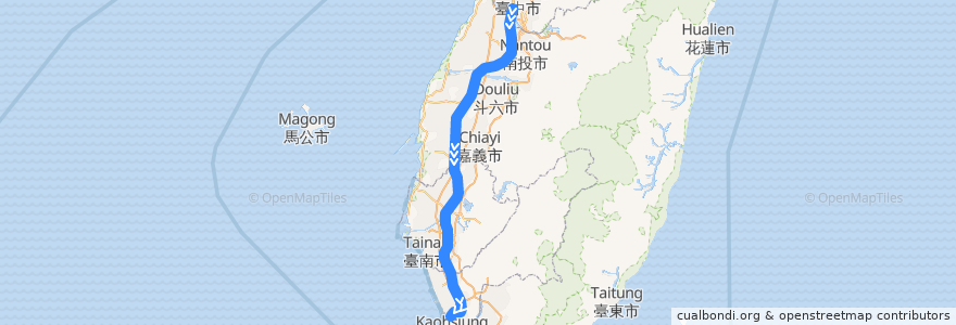 Mapa del recorrido 台灣高鐵 583 台中->左營 de la línea  en 中華民國12浬領海外界線.