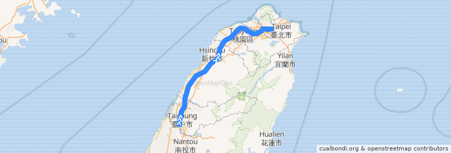 Mapa del recorrido 台灣高鐵 508 台中->南港 de la línea  en 中華民國12浬領海外界線.