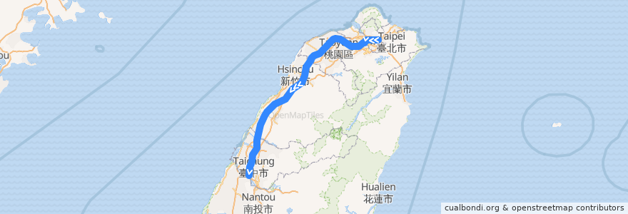 Mapa del recorrido 台灣高鐵 567 南港->台中 de la línea  en 中華民國12浬領海外界線.