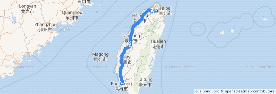 Mapa del recorrido 台灣高鐵 203 台北->左營 de la línea  en 中華民國12浬領海外界線.