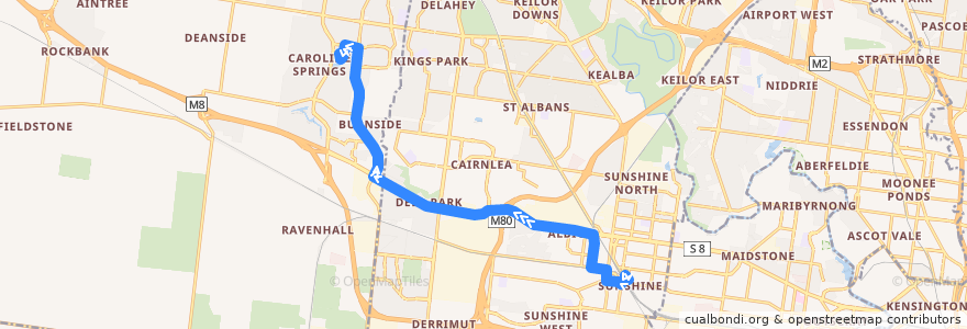 Mapa del recorrido Bus 426: Sunshine Station => Caroline Springs de la línea  en Melbourne.