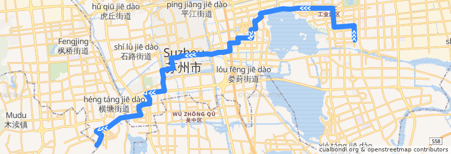 Mapa del recorrido 47路: 津梁街首末站→国际教育园北区首末站 de la línea  en Suzhou.