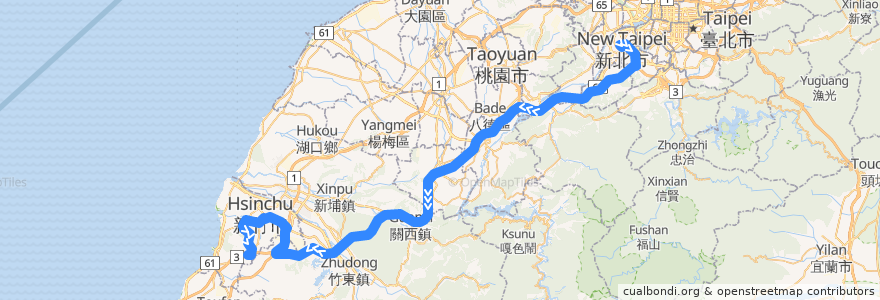 Mapa del recorrido 3777 板橋->新竹 de la línea  en 中華民國12浬領海外界線.