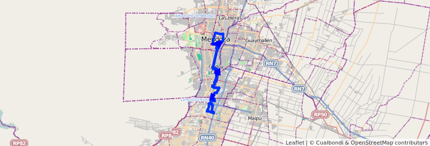 Mapa del recorrido 11 - Bº 21 de Julio - Morales-Figueroa Alcorta de la línea G01 en Mendoza.