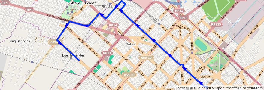 Mapa del recorrido 11 de la línea Norte en Partido de La Plata.