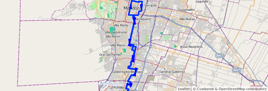 Mapa del recorrido 11 - Morales-Figueroa Alcorta con C. GOB de la línea G01 en Мендоса.