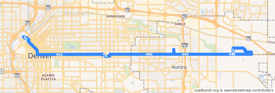 Mapa del recorrido Bus 15: (Select Trips) East Colfax Avenue → Colfax - Tower de la línea  en 콜로라도.