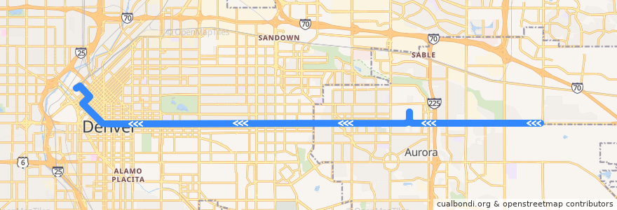 Mapa del recorrido Bus 15: (Select Trips) East Colfax Avenue → Union Station de la línea  en 콜로라도.