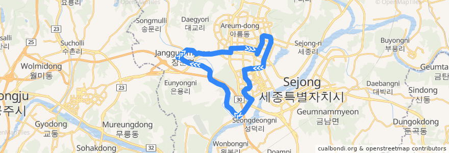 Mapa del recorrido 세종 시내버스 52 de la línea  en 세종특별자치시.