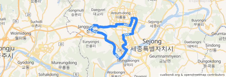 Mapa del recorrido 세종 시내버스 53 de la línea  en 세종특별자치시.