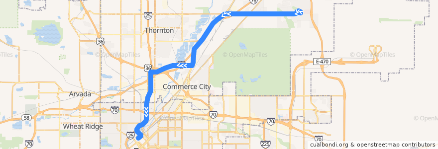 Mapa del recorrido Bus 104X: Commerce City/Denver Express → Union Station de la línea  en Adams County.