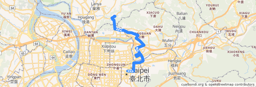 Mapa del recorrido 臺北市 藍7副 捷運市政府站->故宮博物院 de la línea  en 台北市.