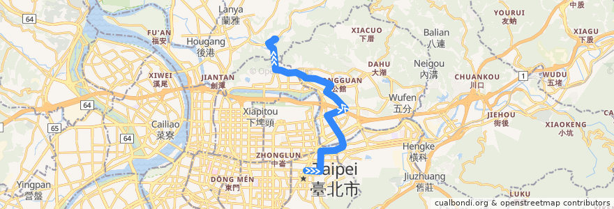 Mapa del recorrido 臺北市 藍7 捷運市政府站->故宮博物院 de la línea  en Taipei.