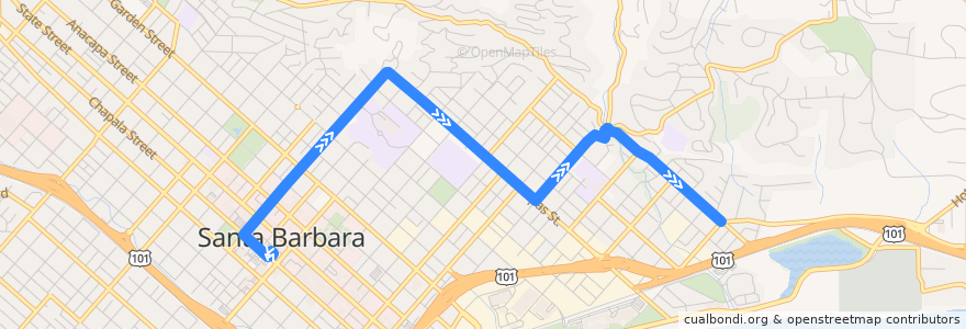 Mapa del recorrido East SB de la línea  en Santa Barbara.