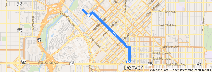 Mapa del recorrido Bus Free MetroRide → Union Station de la línea  en Denver.