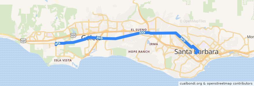 Mapa del recorrido Goleta de la línea  en Santa Barbara County.