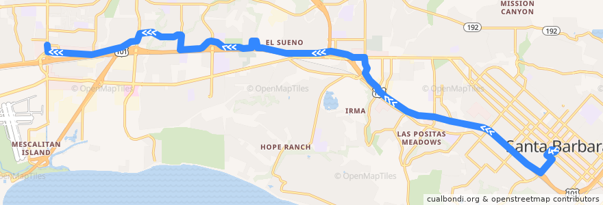 Mapa del recorrido County Health/Fairview de la línea  en Santa Barbara County.
