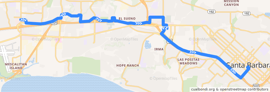 Mapa del recorrido County Health/Fairview de la línea  en Santa Barbara County.