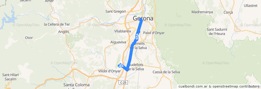 Mapa del recorrido 607: Girona Airport - Girona City Centre de la línea  en Gérone.