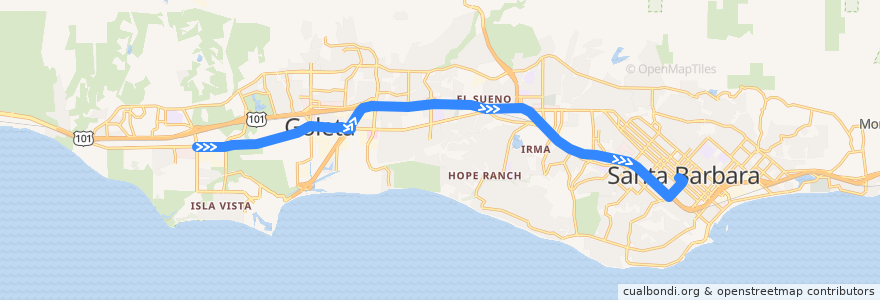 Mapa del recorrido Goleta Express de la línea  en Santa Barbara County.