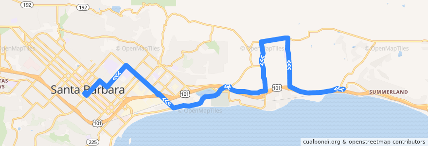 Mapa del recorrido Montecito de la línea  en Santa Barbara County.
