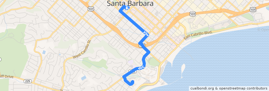 Mapa del recorrido City College Shuttle de la línea  en Santa Barbara.