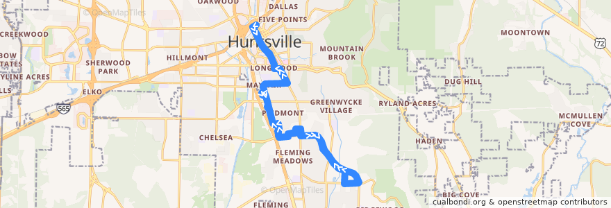 Mapa del recorrido Bus 6 de la línea  en Huntsville.
