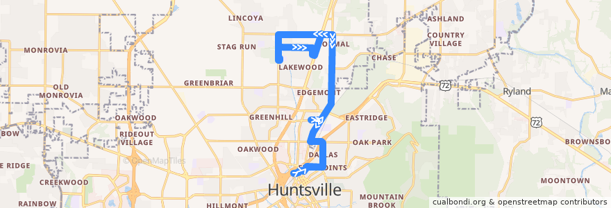 Mapa del recorrido Bus 7 de la línea  en Huntsville.