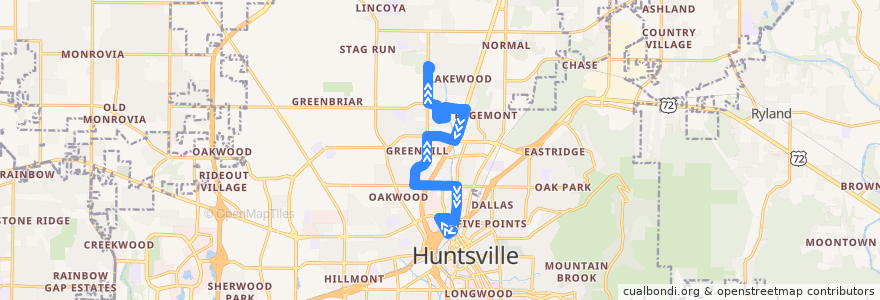 Mapa del recorrido Bus 8 de la línea  en Huntsville.