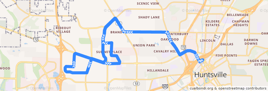 Mapa del recorrido Bus 9 de la línea  en Huntsville.