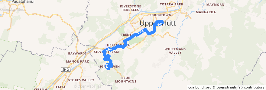 Mapa del recorrido Bus 115: Upper Hutt => Pinehaven de la línea  en Upper Hutt City.