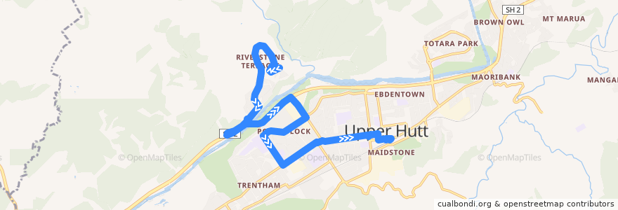 Mapa del recorrido Bus 113: Riverstone Terraces => Upper Hutt College => Upper Hutt de la línea  en Upper Hutt City.