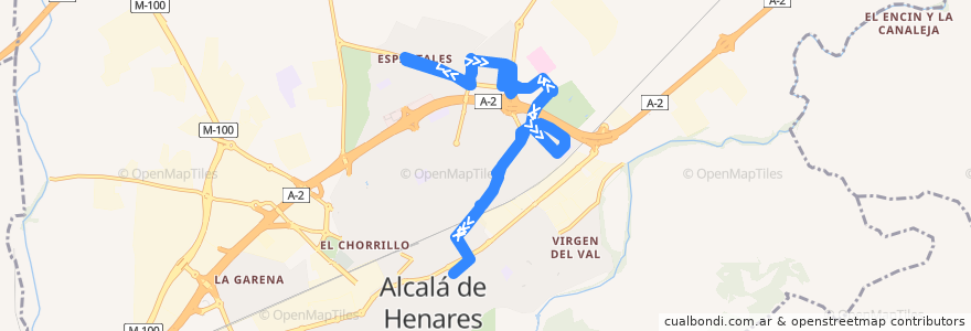 Mapa del recorrido Bus Línea 3: Puerta de los Mártires - Espartales de la línea  en Alcalá de Henares.