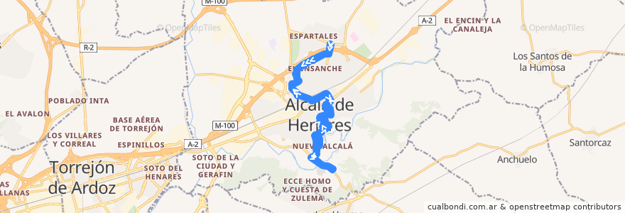 Mapa del recorrido Bus Línea 7: Nueva Alcalá - El Ensanche de la línea  en Alcalá de Henares.