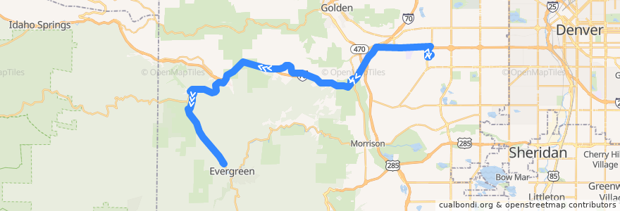 Mapa del recorrido Bus ES Evergreen/Federal Center → Evergreen Park-n-Ride de la línea  en Jefferson County.