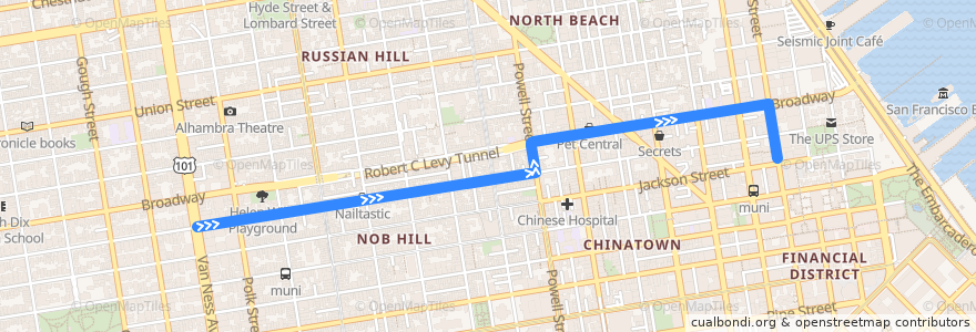 Mapa del recorrido Muni 12 outbound: Russian Hill => Battery & Jackson de la línea  en 샌프란시스코.