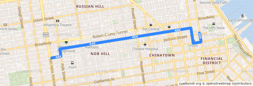 Mapa del recorrido Muni 12 inbound: Battery & Jackson => Russian Hill de la línea  en San Francisco.
