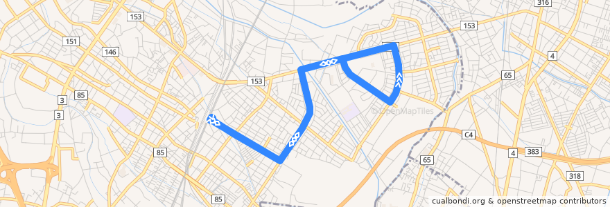 Mapa del recorrido 朝日バスKU11系統 久喜駅東口⇒青葉団地循環（青葉団地先回り） de la línea  en 久喜市.