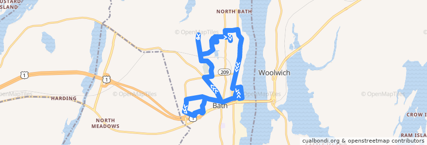 Mapa del recorrido North Loop de la línea  en Bath.