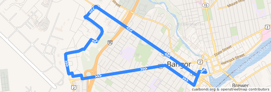 Mapa del recorrido Hammond Street Route de la línea  en Bangor.