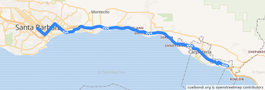 Mapa del recorrido Carpinteria de la línea  en Santa Barbara County.