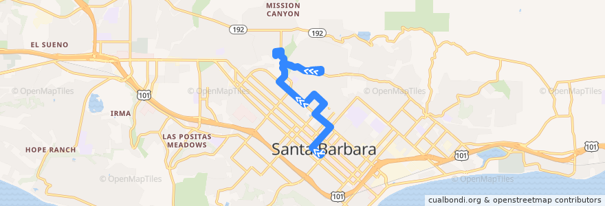 Mapa del recorrido Old Mission de la línea  en Santa Barbara.